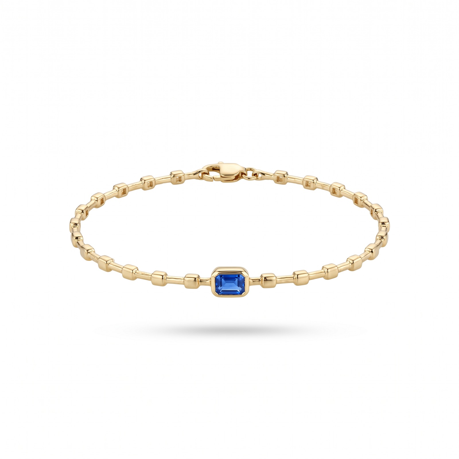 Zirkon Taşlı Safir Mavisi Bezel Montür Sarı Altın Bileklik
