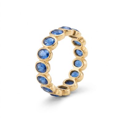 Bezel Dizili Safir Gümüş Yüzük